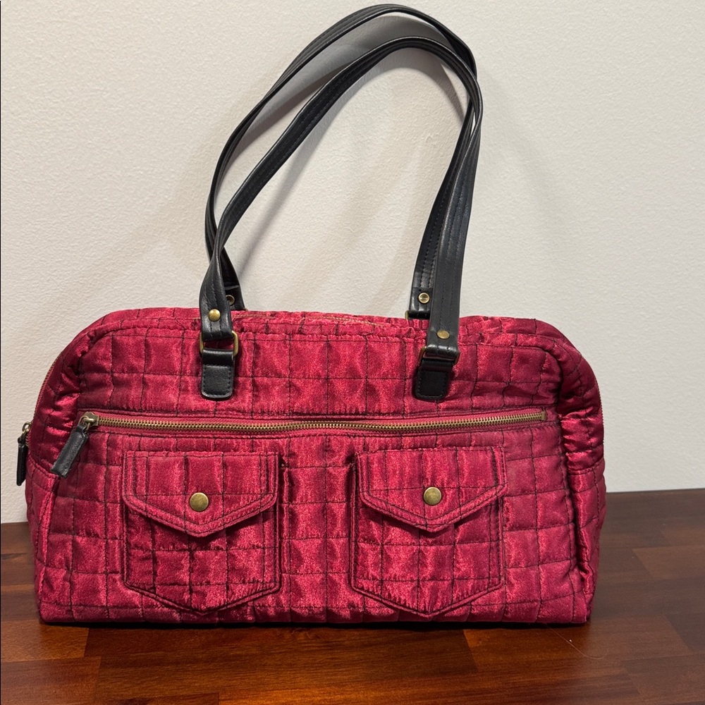 Lancome Burgundy Quilted Shoulder Bag with Coin Purse